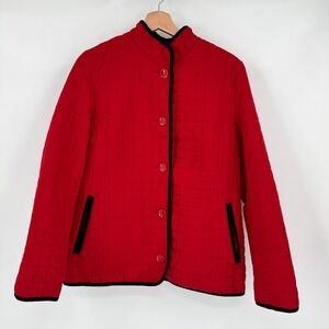 Utex Design Womens Red Quilted Fleece Lined Mock Neck Button Jacket Small 228220